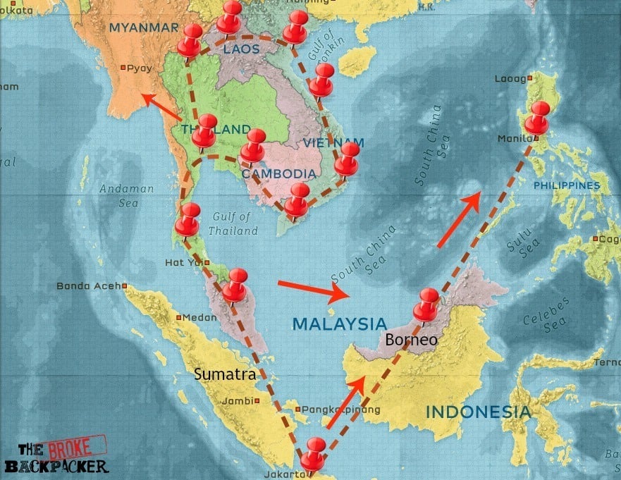 Asia backpacking southeast travel guide itinerary south east map months route thebrokebackpacker backpacker month itineraries 2021 longterm epic laos article